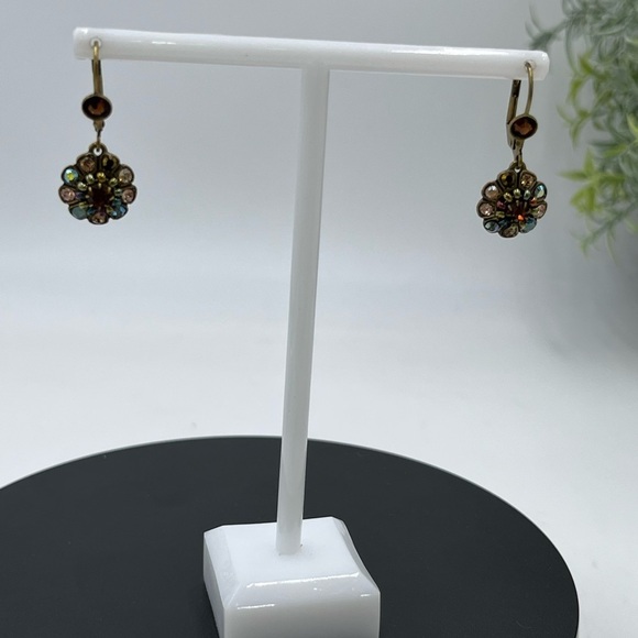 Michal Negrin Earrings Flower With Brown AB Swarovski Crystals Romantic Gift - Picture 4 of 16